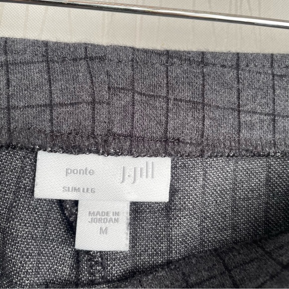 J. Jill Ponte Slim Leg Charcoal Grey Black Plaid Windowpane Pull On Pant Medium - Picture 6 of 10